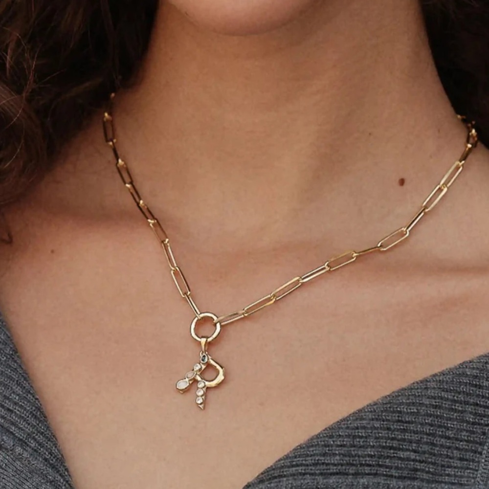 Awe Inspired Gold Vermeil Q Initial Charm Amulet Pendant Necklace Earring Boho - Picture 3 of 3